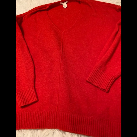 Womens H &M fine knit bright orange v neck Sweater XL - Picture 7 of 9